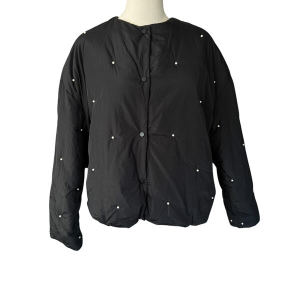Sleeper Faux Pearl Puffer Cropped Jacket‎ Black Size S/M - Picture 3 of 10